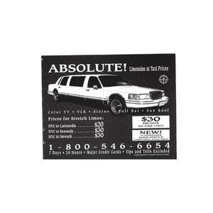 Absolute Limousine at Taxi Price 1990s  Vintage Print Ad